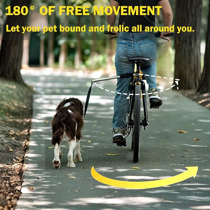 Dog Bike Leash 180° Rotating - Dogs Bike Attachment Bicycle Pet Leash Hands Free Thickened Steel Wire Rope Easy to Installation and Removal Fit for Medium Large Dog