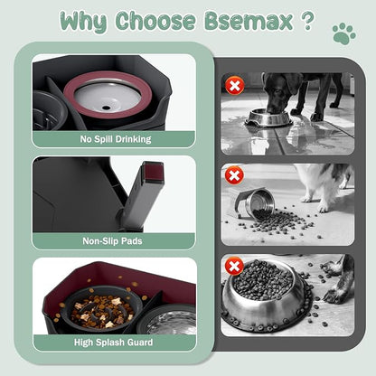 4 in 1 Adjustable Elevated Dog Bowls with 2*Stainless Steel Bowls, Anti-Spill Water Bowl, 4 Heights Raised Dog Bowl Stand for Small to Medium & Growing Large Puppies, Anti-Slip, Mess Proof Design