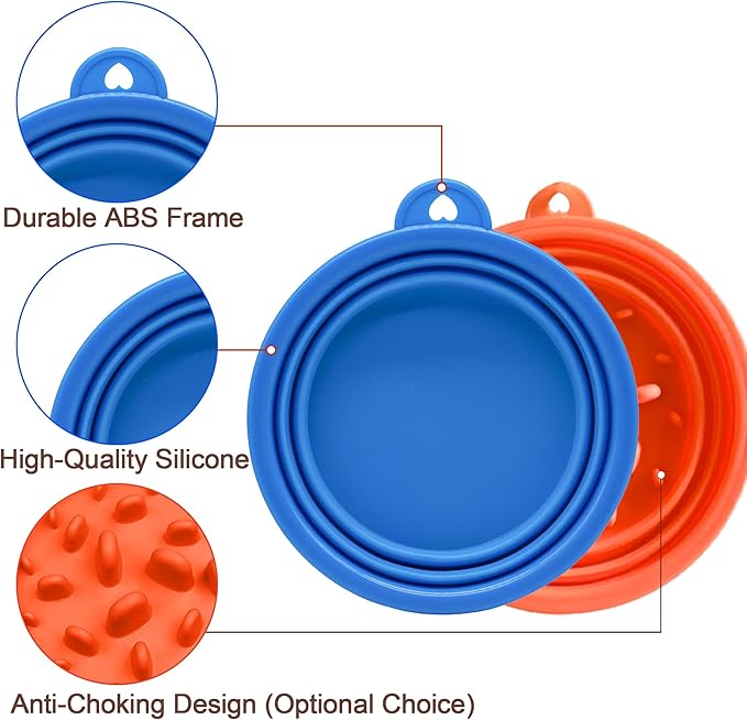 Large Collapsible Dog Bowls (34oz), 1 Pack Pet Travel Foldable Bowl with Carabiners, Healthy, Soft Silicone, Portable Essential Set for Walking, Travel, and Hiking (Blue)