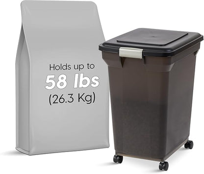 IRIS USA Dog Food Storage Container 58 Lb, Airtight Large Pet Food Storage Bin with Wheels, for Dog Cat Bird Chicken Food, Holds Up to 58 lbs, Keep Fresh, BPA Free, Made in USA, Black
