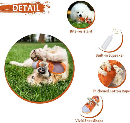 WishLotus Dog Squeaky Toys, Shoes-Shaped Dogs Chew Toys Tear-Resistant Dog Plush Toys for Teeth Grinding & Relieve Boredom for Gifts (Orange)