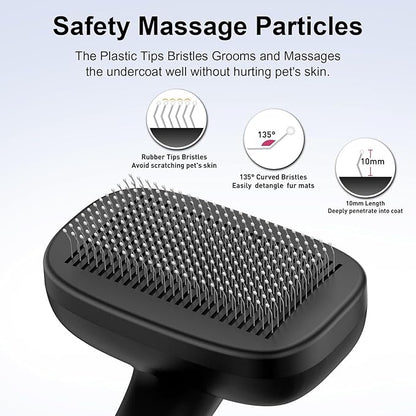 Self Cleaning Slicker Brush for Dog, Cat, Skin Friendly Shedding & Grooming Tool for Long and Short Haired Pets, Easy Clean Retractable Bristles, Black
