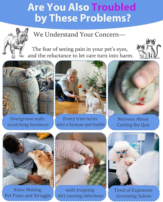 Electric Dog Nail Grinder with 2 Level LED Lights, 2 Speed Super Quiet and Low Vibration Rechargeable Pet Nail Grinder for Small Dogs and Cats - White