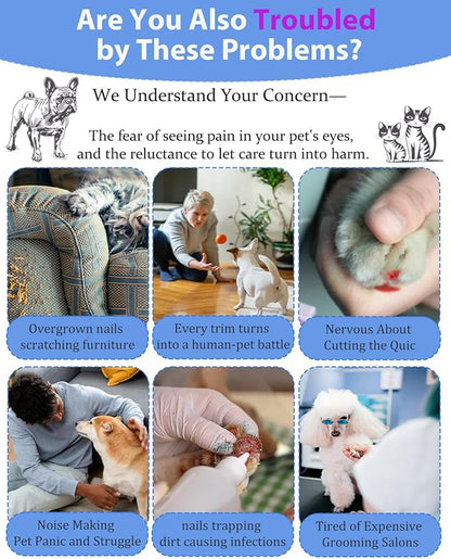 Electric Dog Nail Grinder with 2 Level LED Lights, 2 Speed Super Quiet and Low Vibration Rechargeable Pet Nail Grinder for Small Dogs and Cats - White