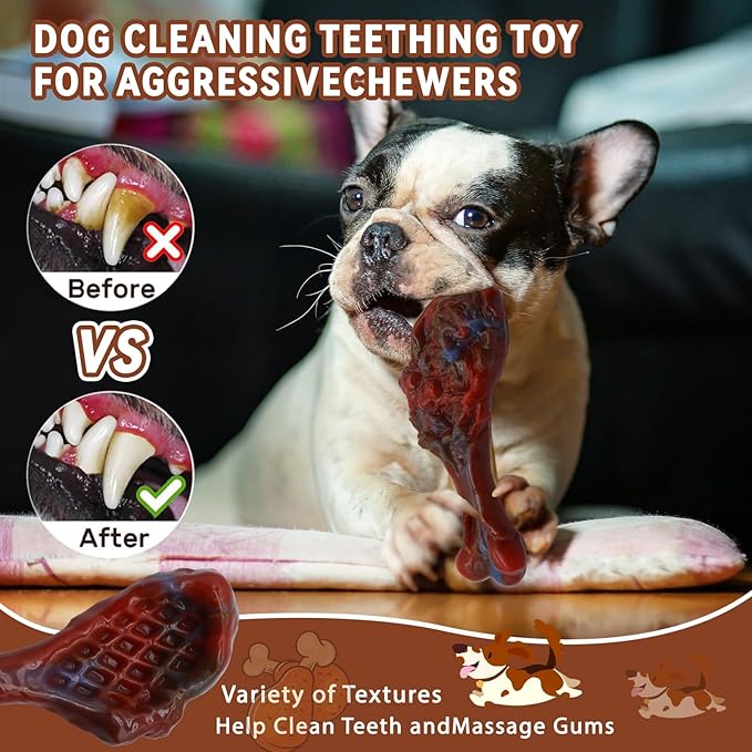 Magicorange Dog Chew Toys for Aggressive Chewers, Indestructible Dog Toy for Medium/Large Breed, Tough Nylon Teething Bone Toy to Keep Them Busy,Bacon and Real Beef Flavor (Beef Flavor, 1 Pack)