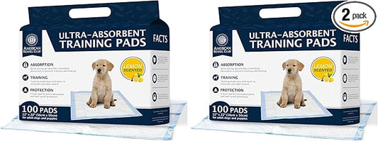 American Kennel Club Scented Puppy Training Pads with Ultra Absorbent Quick Dry Gel – 22 x 22 Pee Pads for Dogs - Lemon Scented - 100 Count (Pack of 2)