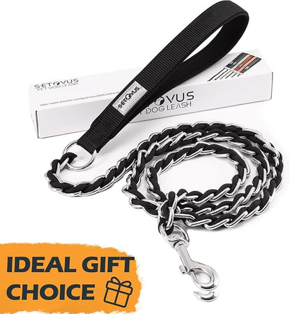 Chain Dog Leash Chew Proof Metal Leash for Medium Large Dogs, Chain Link Dog Anti Chew 5.2FT / 4FT Strong Anti Bite Comfortable Soft Padded Handle (Black, 4FT(5-30lb))