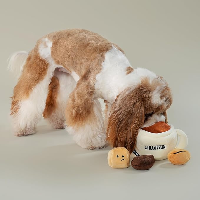 CHEWFFON Dog Coffee Cup Toy, Interactive Hide-and-Seek Burrow Toy, Cute Squeaky Toys for Boredom, Enrichment Crinkle Snuffle Dog Toy, Puzzle Toys for All Breeds