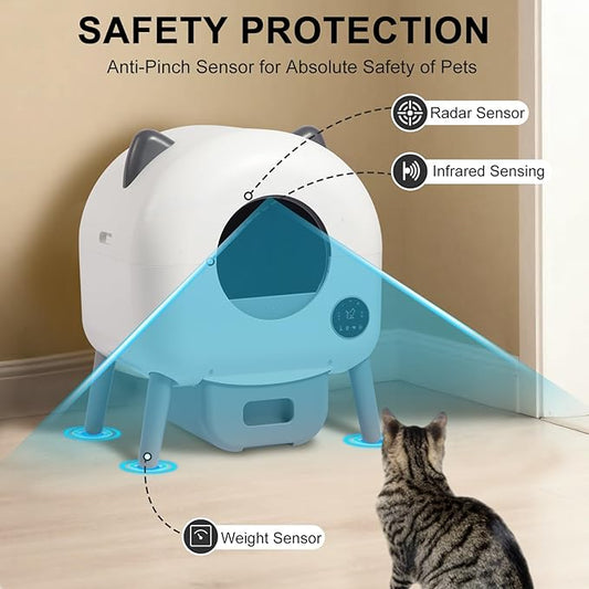 Self Cleaning Litter Box, Automatic Cat Litter Box, Self Cleaning for Cats, 76L Large Capacity for Multiple Cats with App Control Multi Safety Protection, Garbage Bags, Mat, Brush