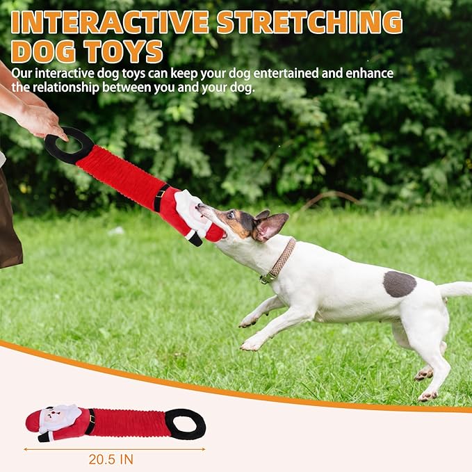 KOOLTAIL Christmas Santa Dog Toys, Tough Plush Dog Chew & Squeaky Toys with Crinkle Paper, Interactive Training & Tug of War Puppy Teething Toy for Indoor Outdoor Play for Small Medium Large Dogs