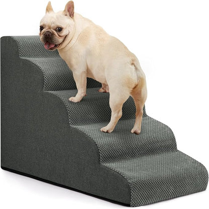 Dog Stairs for Bed 22.4”H,5-Step Dog Ramp for Small Dogs & Cats,Pet Steps for Dogs to get on High Bed, Indoor Anti-Slip Pet Stairs for Old Cats and Puppy,Grey