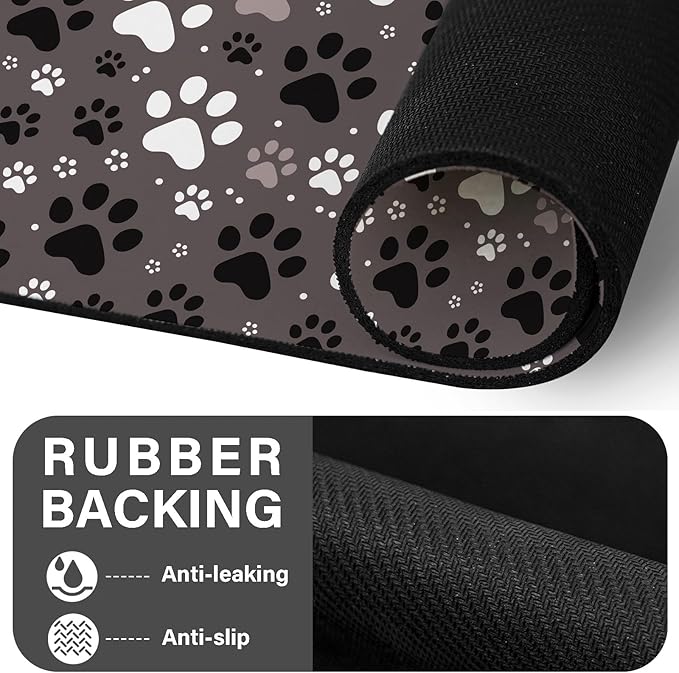 Patterned Cat & Dog Bowl Mat for Food and Water, 12"×20" Quick Dry Absorbent Pet Feeding Mat, Eco-Friendly Dog Placemat