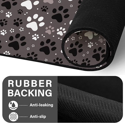 Patterned Cat & Dog Bowl Mat for Food and Water, 12"×20" Quick Dry Absorbent Pet Feeding Mat, Eco-Friendly Dog Placemat