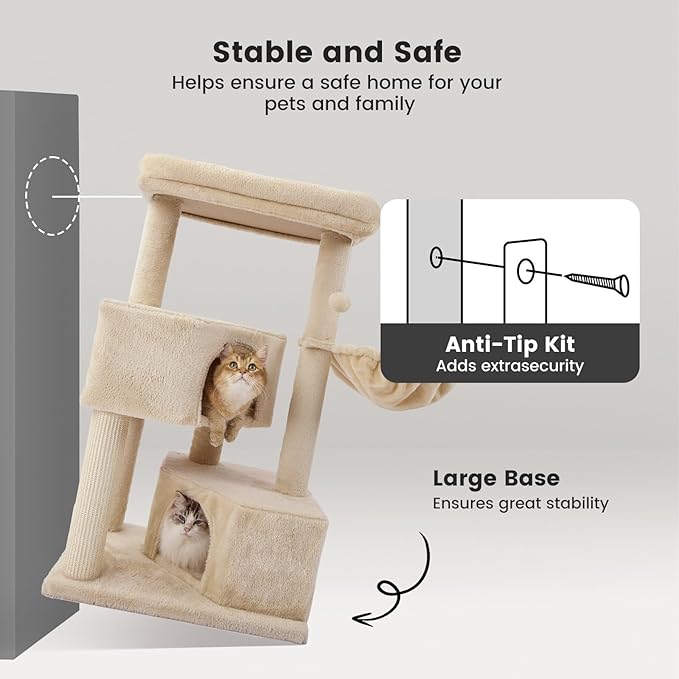 Gardner Pet 41" Cat Tree for Large Cats, Heavy Duty Cat Trees Tower with 3.2in Posts & Washable Top Perches & Replaceable Natural Sisal