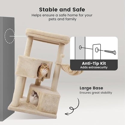 Gardner Pet 41" Cat Tree for Large Cats, Heavy Duty Cat Trees Tower with 3.2in Posts & Washable Top Perches & Replaceable Natural Sisal