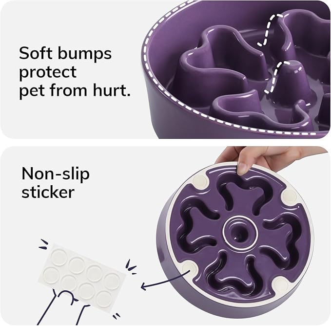 Slow Feeder,Ceramic-Slow Feeder Dog Bowls Elevated for Medium and Large Breed,3 Cups Slow Feed Dog Bowl with Stand,Purple
