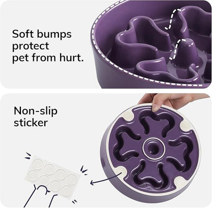 Slow Feeder,Ceramic-Slow Feeder Dog Bowls Elevated for Medium and Large Breed,3 Cups Slow Feed Dog Bowl with Stand,Purple