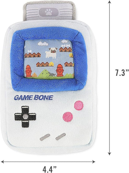 P.L.A.Y. Cute Plush Dog Toys - 1990s Classics Themed Durable 2-in-1 Squeaker Chew Toy, Great for Puppies & Small, Medium, Large Dogs - Machine Washable, Recycled Material (Game Bone Handheld Console)