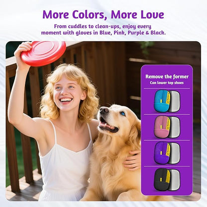 2 Pack Pet Hair Grooming Gloves – Upgraded Mesh + Brush Fabric, Washable Electrostatic Pet Hair Remover for Dogs & Cats – Reusable Glove for Carpet, Furniture, Clothes (Purple)