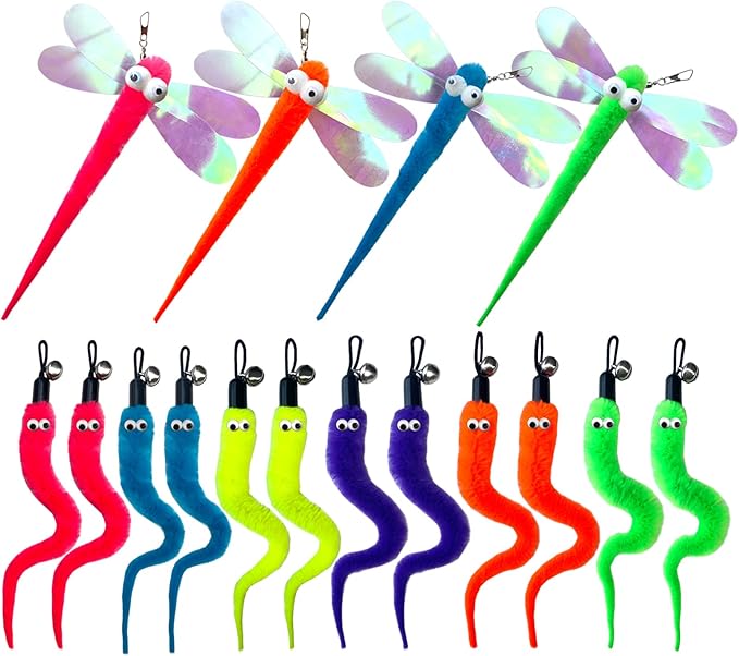 AcceLeah Cat Worm Toy Wand Toys Replacement, Teaser Toy Worm Refill for Cat Wand (16 Pcs Mixed Set)