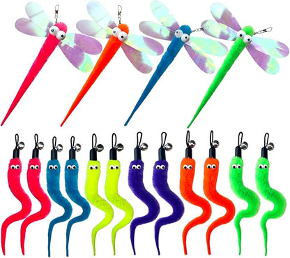 AcceLeah Cat Worm Toy Wand Toys Replacement, Teaser Toy Worm Refill for Cat Wand (16 Pcs Mixed Set)
