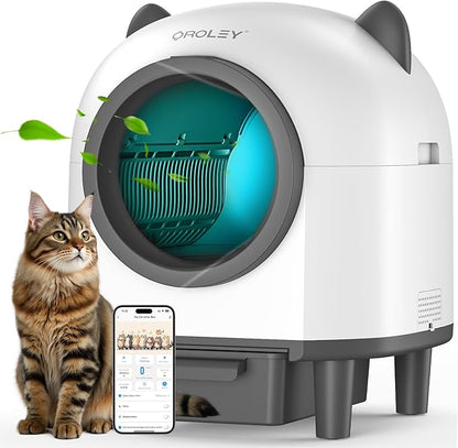 OROLEY Self Cleaning Litter Box, Automatic Litter Box,Odor Control Robot, Cat Ears Design,APP Real-Time Monitor, Cat Litter-Boxs for Multiple Cats,Infrared Safety Sensor, with 1 Trash Bag