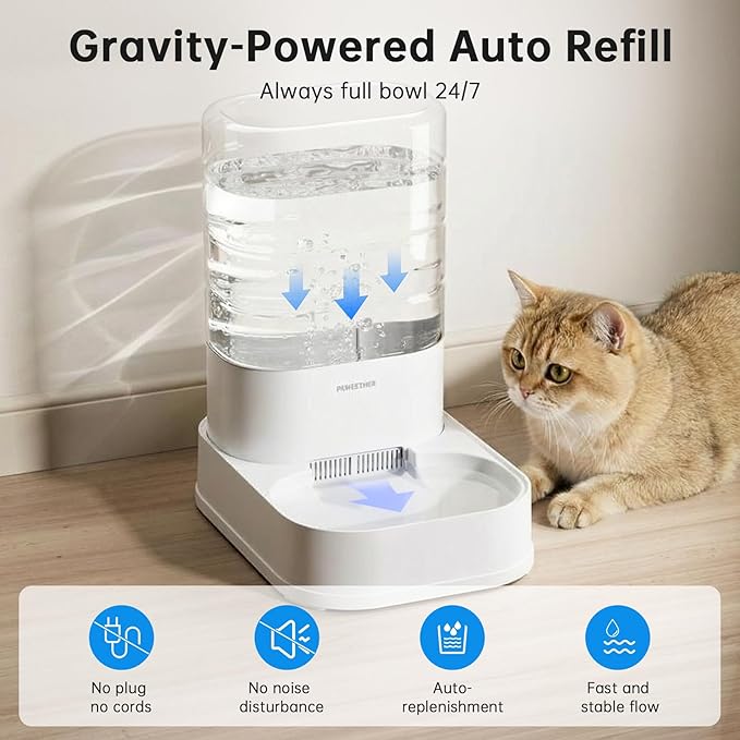 PAWGETHER® Gravity Automatic Pet Water Dispenser with 1 Filter for Cats and Small Dogs 1 Gallon/3.5L Auto Cat Waterer Dog Water Dispenser, Easy to Fill