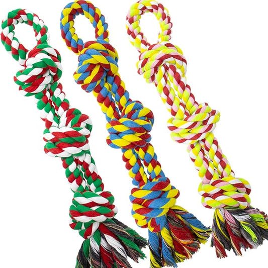 [3 Pack] Christmas Dog Rope Toys for Large and Medium Aggressive Chewers, Nearly Indestructible Rope Chew Toys, Heavy Duty 100% Cotton Tug of War Dog Toy for Boredom, Teeth Cleaning