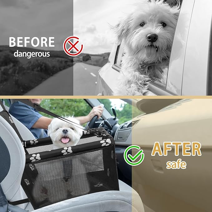 PetsHome Dog Car Seat Foldable Dog Car Booster Seat Waterproof Breathable Oxford Travel Bag for Small to Medium Dogs, Puppies, and Pets-Footprint Black