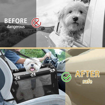 PetsHome Dog Car Seat Foldable Dog Car Booster Seat Waterproof Breathable Oxford Travel Bag for Small to Medium Dogs, Puppies, and Pets-Footprint Black
