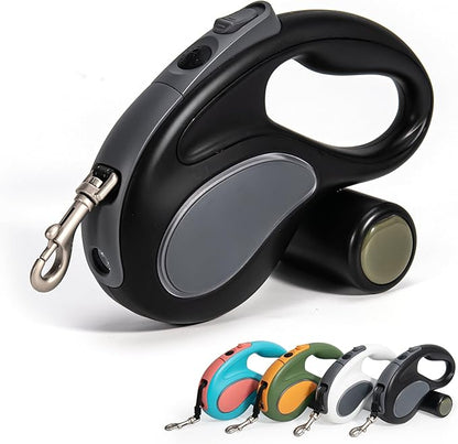 Retractable Dog Leash, 11ft Tangle-Free Reflective Nylon Tape with Anti-Slip Handle & USB Rechargeable Flashlight for Night Walks, Suitable for Small to Medium Dogs Up to 30 Lbs (Black)