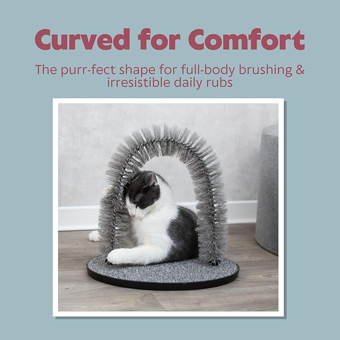 Trixie Cat Massager and Self Grooming Arch, Bristle Ring Brush, Carpet Base Scratcher, Cat Self Groomer, Gray, Small