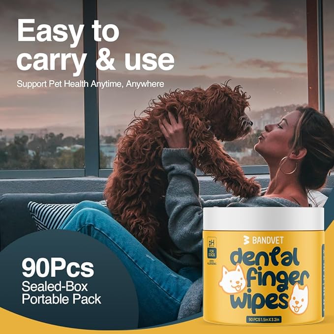 Pack of 90 Dog Teeth Cleaning Wipes - No-Rinse Dog Toothbrush & Effective Dog Dental Wipes (1.5 x 3.15 in)