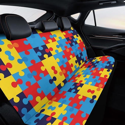 Women's Dirt Proof Dog Car Back Seat Cover, Fashion Universal Fit Auto Bench Seat Cushion Covers for Trucks SUV Compatible with Autism Awareness Colorful Puzzles
