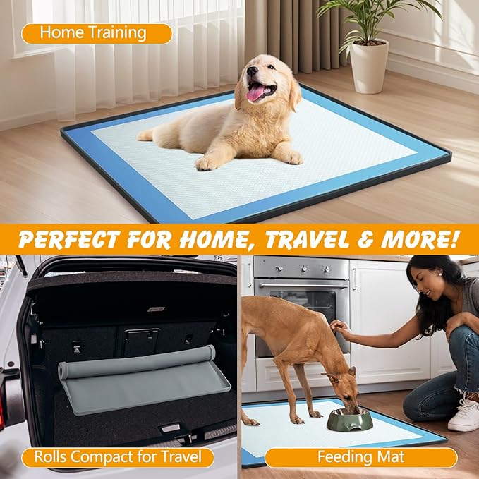 Silicone Dog Pee Pad Holder for Standard 27x27 in Pads, Non-Slip Leak-Proof Puppy Pad Tray, Portable Puppy Training Mat with Raised Edges for Floor Protection, Easy to Clean