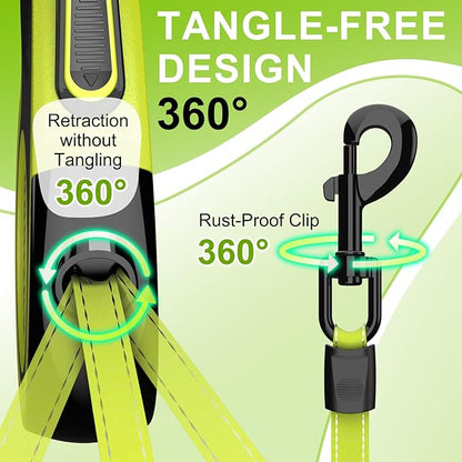 Upgraded Retractable Dog Leash 16.4ft' - Heavy Duty Reflective Retractable Leash with Anti-Slip Soft Grip - Detachable Poop Bag and Chew Proof Cable Included Small Medium Large Dogs up to 66 lbs