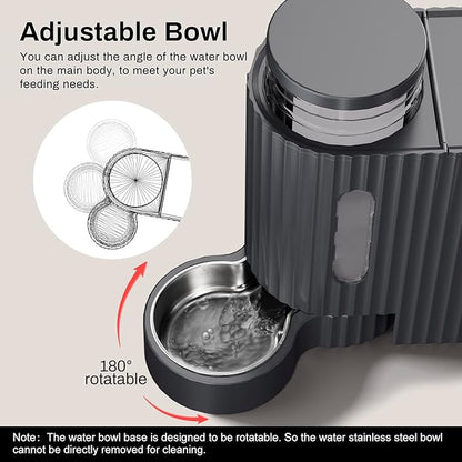 Gardner Pet Gravity Cat Water Dispenser & Food Feeder, Automatic Feeder Stainless Steel Bowls Two-in-One Set Large Capacity for Pets Cats, Kittens, Dogs, Puppies -(0.8 Gallons x 2)