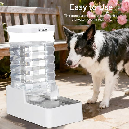 RIZZARI Stainless Steel Pet Water Feeder: 10L Gravity Waterer with Filter - Splash-Resistant - Dust-Resistant Lid -Easy to Clean - No Power Needed - for Cats & Dogs - Crate Area/Kitchen Corner