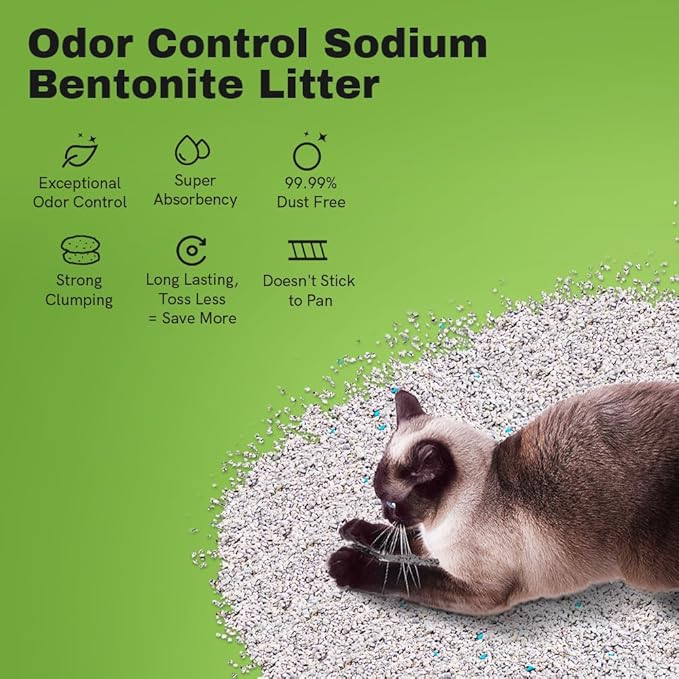 Bentonite Litter Sodium Mineral Cat Litter Clumping, Odor Control Kitty Litter for Self Cleaning Box & Automatic Litter Box, Dust Free, Strong Durability, 20 lb