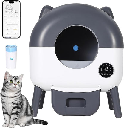 Self-Cleaning Cat Litter Box, 76L Large Capacity Automatic Litter Box for Multiple Cats, App-Controlled, Quiet & Odor-Free, Smart Safety Sensors, LED Night Light, Includes Trash Bags