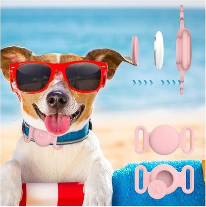 for Air Tag Dog Collar Holder, 2 Pack GPS Tracking Accessories Anti-Lost Silicone Air Tag Holder Case for Pet Cat Dog Collars (Pink+Matcha, Large)
