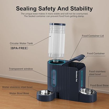 Gardner Pet Gravity Cat Food Feeder and Water Dispenser Stainless Steel Bowls Two-in-One Set Large Capacity Automatic Feeder for Pets Dogs, Puppies, Kittens-(0.8 Gallons x 2)