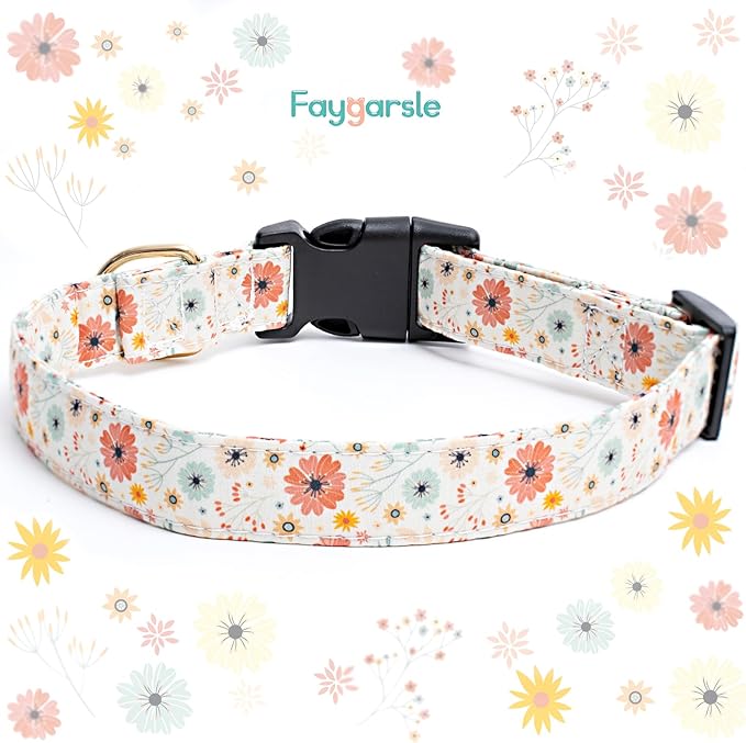 Faygarsle Cotton Designer Dogs Collar Cute Flower Dog Collars for Girl Female Small Medium Large Dogs with Flower Charms XS