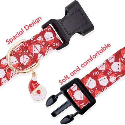 Faygarsle Red Dog Collar Christmas Design Santa Claus Pattern for Small Medium Large Dogs Collar Cute Stylish Girl Boy Christmas Dog Collar L