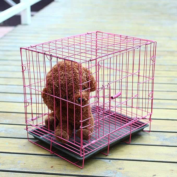 TEHAUX Foldable Dog Cat Cage, Pink, Convenient for Carrying, Durable Iron, Breathable Design