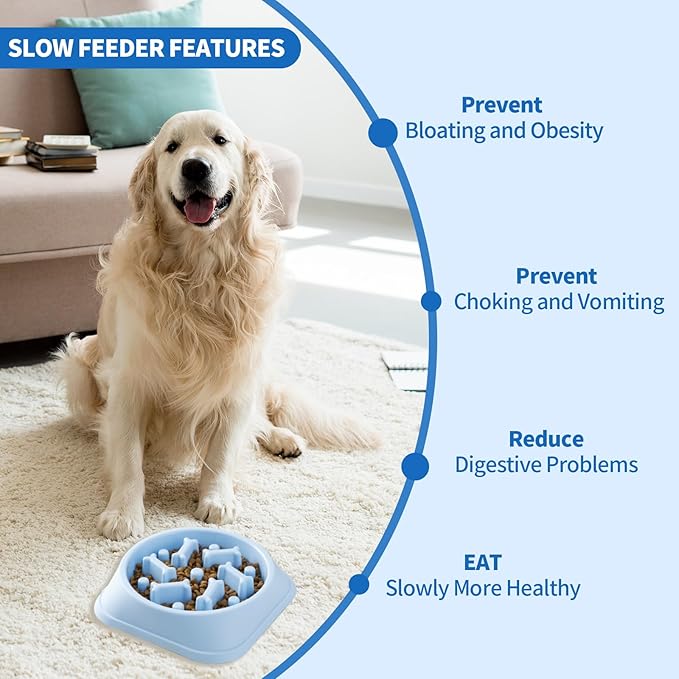 Slow Feeder Dog Bowls, Anti-Choking Puzzle Dog Food Bowls, Anti-Slip Interactive Feeding Slow Down Eating