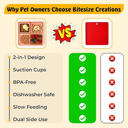 Cat & Dog Lick Mat with Suction Cups - 2-in-1 Silicone Lick Pad & Puzzle Feeder - Pet Food Mat for Anxiety Relief & Boredom - BPA-Free & Dishwasher Safe - Rose