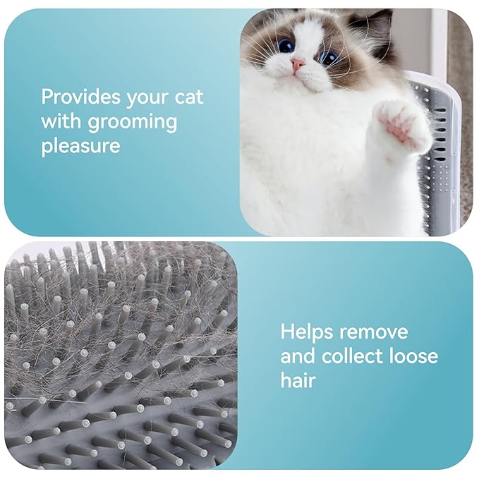 2Packs Cat Self Groomer, Wall Corner Scratcher With Catnip, Soft Brushes, Self Grooming Brush Wall Corner Massager Combs for Long Short Fur Kitten Indoor Cats (Grey)