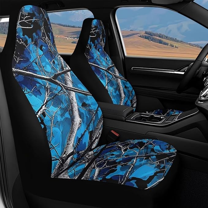 Blue Camo Hunting Car Seat Covers Waterproof Soft Car Seat Cushion Cover Auto Interior Accessories Fit for Truck, Sedan, SUV