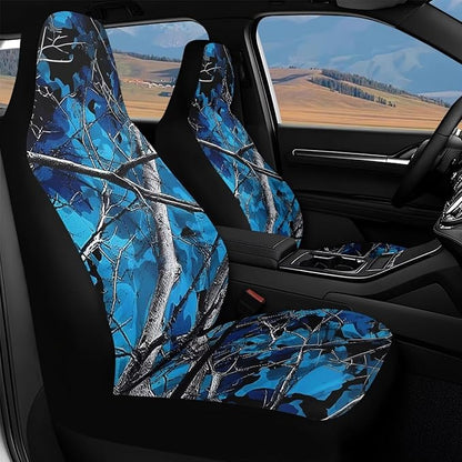 Blue Camo Hunting Car Seat Covers Waterproof Soft Car Seat Cushion Cover Auto Interior Accessories Fit for Truck, Sedan, SUV